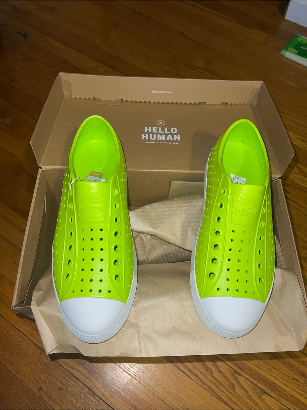 Native Neon Lime Slip-On Sneakers with White Caps